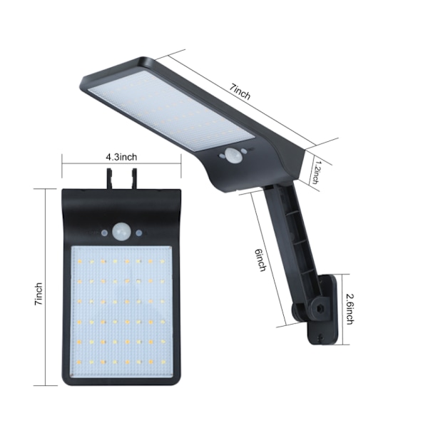 Solcellelampe 48 LED-er Solcellelys Utendørs Bevegelsessensor Sol