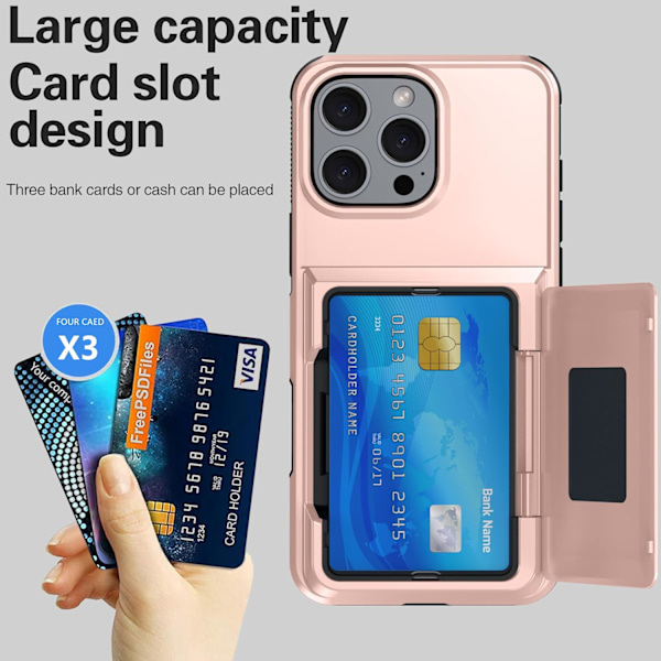iPhone 16 Pro -kotelo korttipidikkeellä, luottokorttipaikalla, suojaava lompakko - Rose Gold