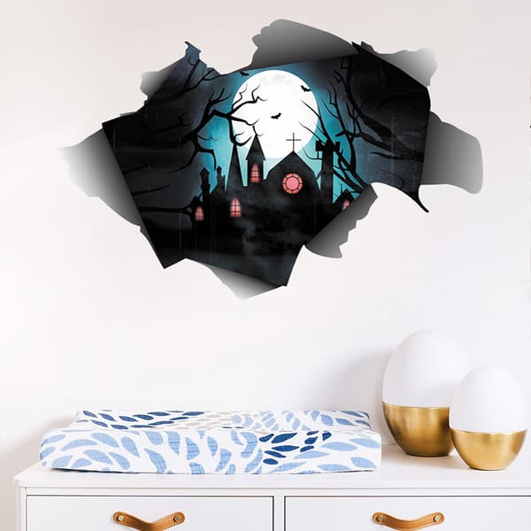 3D Halloween Väggdekaler, Trasig Slott Halloween Vägg