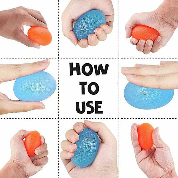 3-pack äggformade stressbollar fingertränare handtränare rehabilitering fingergreppsförstärkare fingerartrit smärtlindring (röd, gul och blå),