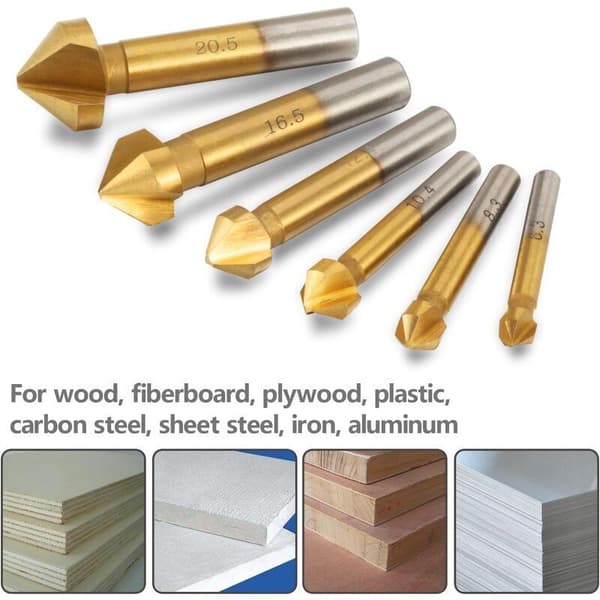 6 stk valnøtt senk Countersink 90° avfasing HSS 6,3 mm 8,3 mm 1