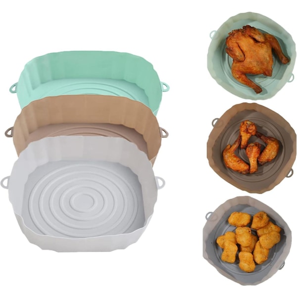 3-pack Airfryer-tillbehör (20 cm), Airfryer-silikongryta, återanvändbar Airfryer-silikongrytkorg, kompatibel med ugnar, Airfryer, mikrovågsugnar