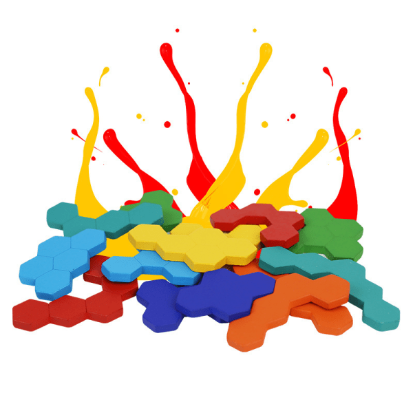Puupalikka Tangram -muotoinen kuusikulmainen palapeli aivojumppa geometrinen