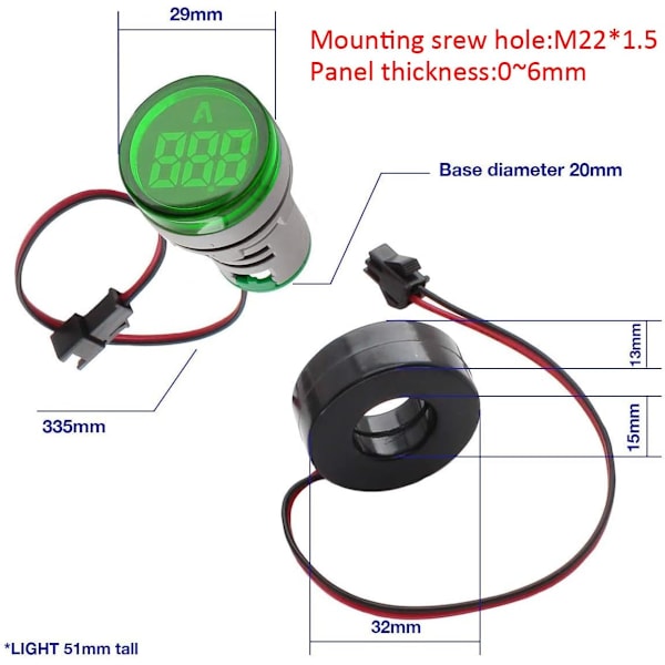 Mini LED Digital Amperemeter, AC 0-100A Digital Amperemätare