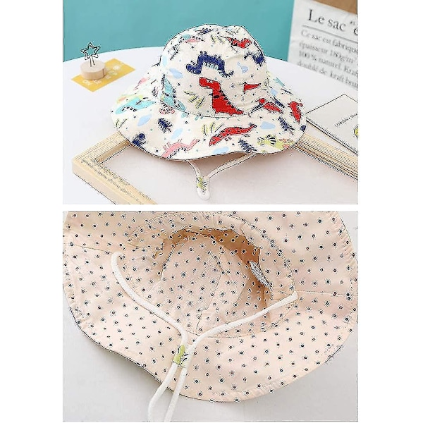 Barnebøttehatt Justerbar Solhatter Pustende Strandhatt For Gutter Jenter_fs Beige Dinosaur