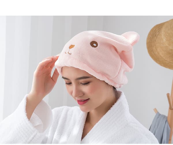 (Beige+Blå) 2-pack Torkande Hårhatt Hårtork Mikrofiber Hårtork