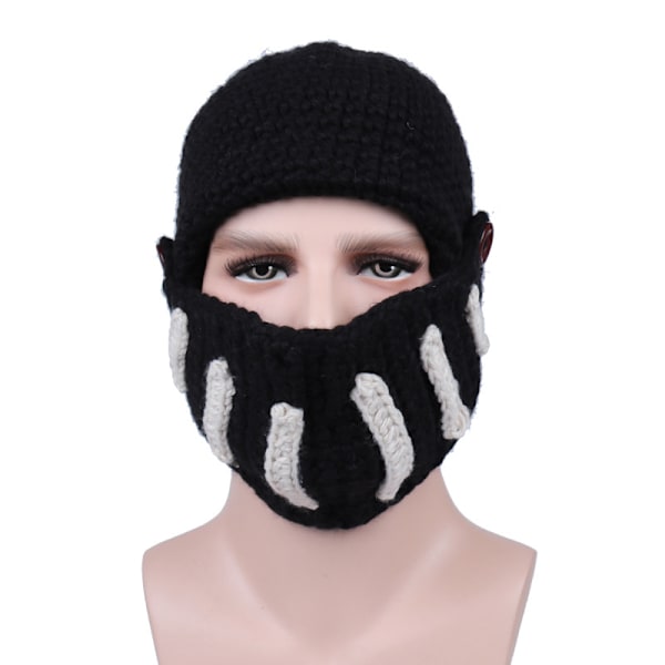 Stickad svart mössa med gladiatormask i romersk riddarstil för vinter