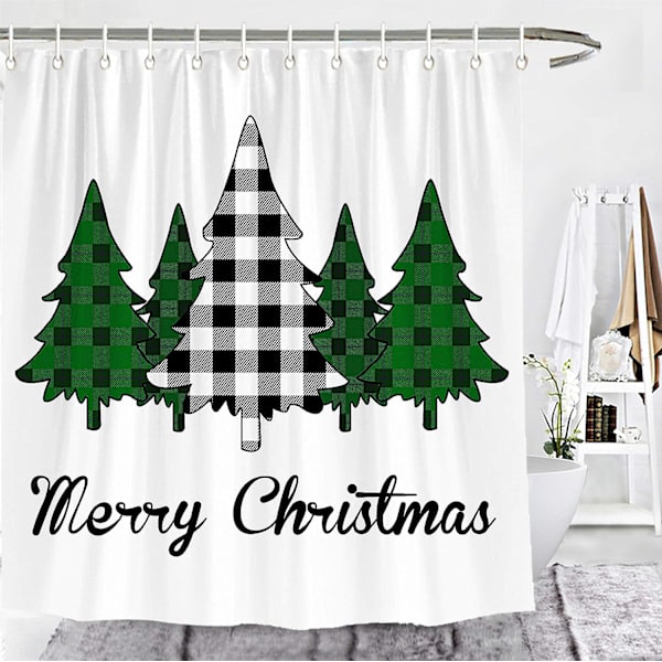 Glædelig Jul Buffalo Check Plaid Træer Bruseforhæng