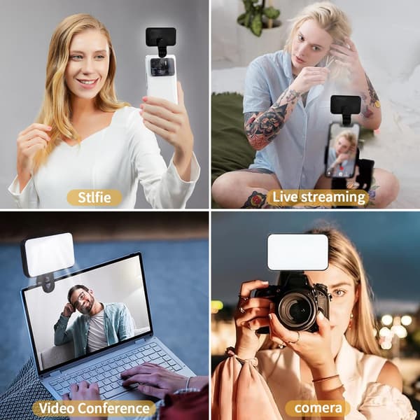 Selfie-lys, LED-telefonlys med 3 lysmoduser, USB-lader, bærbar