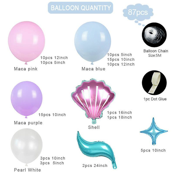 Sjöjungfru Ballonger Kit för Ballongbåge Blå Havstema Födelsedagsfest Dekorationer