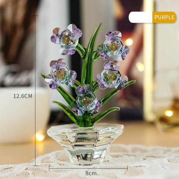 1pcs（purple）Crystal Orchid Flower Figurine Suncatcher Christmas