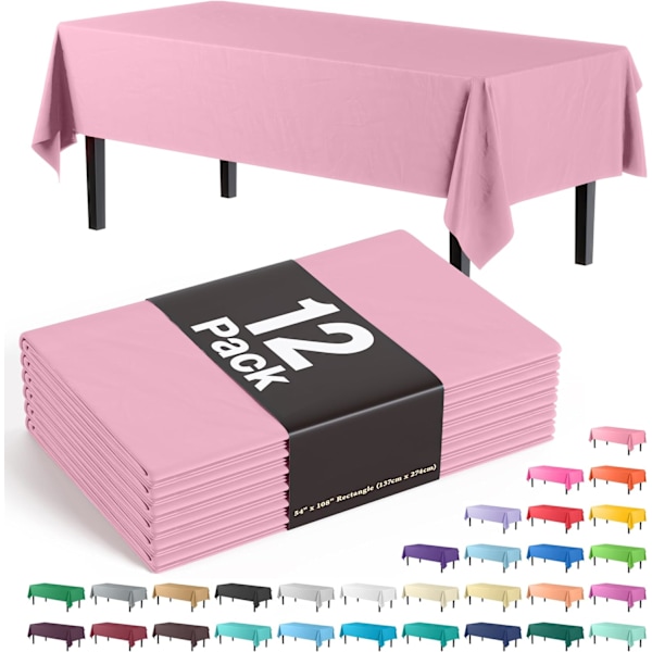 12-pack Premium Plastduk 54 tum x 72 tum Rektangulär Bordsskydd - Rosa