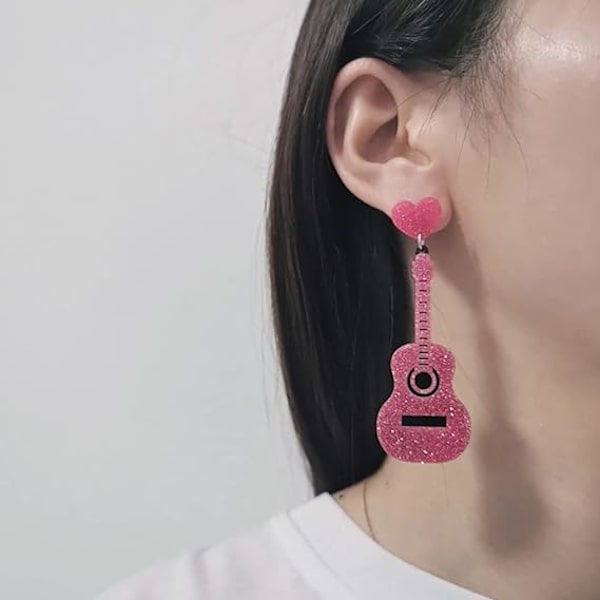 1 Par (Rosa) Akryl Musikk Gitar Hengeøreringer Kjærlighet Hjerte