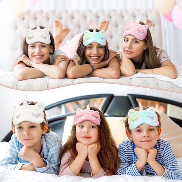 Sömnglasögon för barn, flickor plysch sovmask 3 stycken mjuk ögonbindel sovmask djur sovmask
