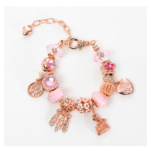 Adventskalender 24 Pärlor Berlocker Smycken + 1 Halsband + 1 Jul Armband DIY Present Hantverk (Roséguld)