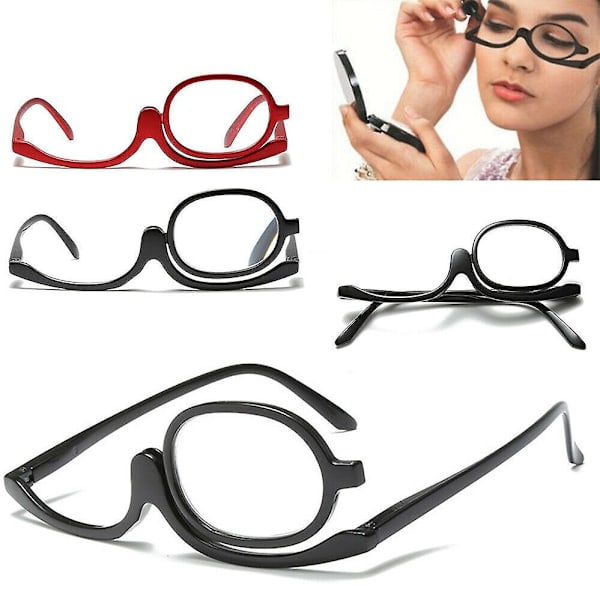 Flip Over Makeup Reading Magnifying Glasses Folding Eye +1.0 To +4.0 Eyeglasses Black