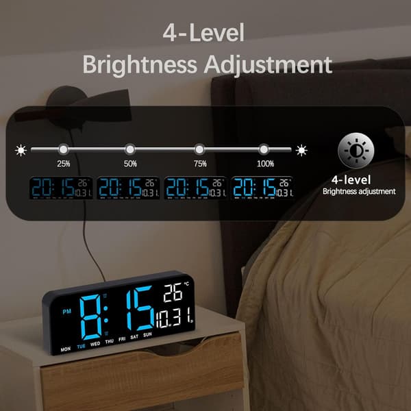 LED Digital Väggklocka Dekorativ, 10\" Digitala Väckarklockor för Sovrum, Digital Klocka Stor Display med Temperatur