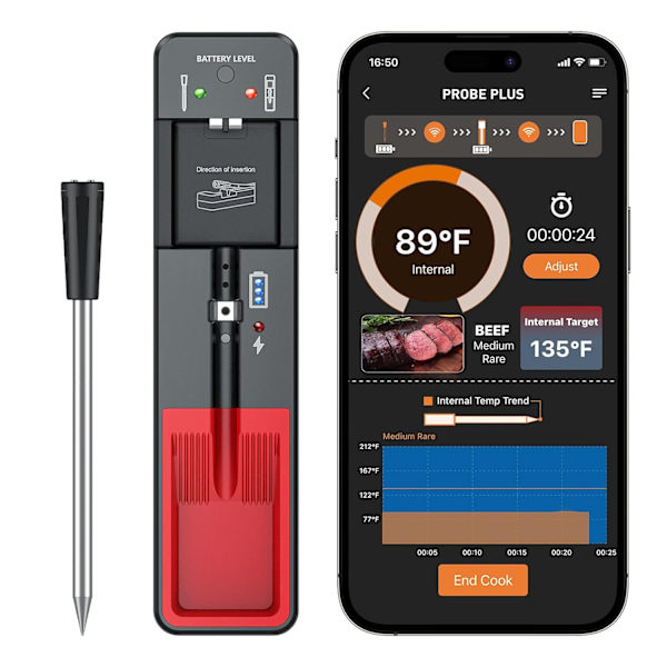 Trådlös Kötttermometer, Digital Mattermometer för Matlagning och Grillning, 360 ft Bluetooth Smart Kötttermometer