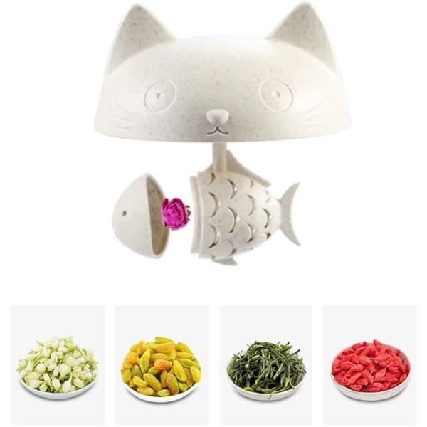 UneMug 250ML Teekopp i Kattform av Glas med Teinfuser i Fiskform