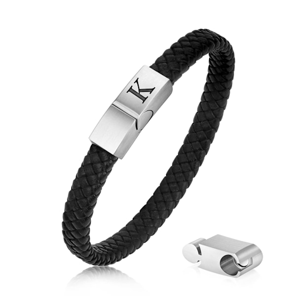Läderarmband för män julklappar - Premiumläder | Justerbart magnetlås | Meningsfullt initialarmband för män,K