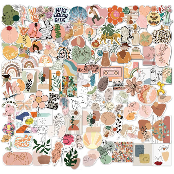 100 stk Boho Æstetiske Stickers Minimalistiske Abstrakte Linje Kunst