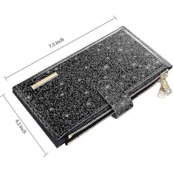 Womens Rfid Bloc Glitter Izer Bifold Et Med Dobbelt Lynlåslomme, Glitter