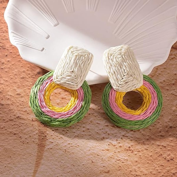 Statement Raffia Øreringe Søde Boho Øreringe Rattan Dangle Øreringe