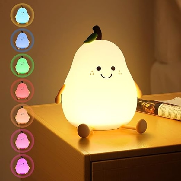 Creative Pear Shape Kids nattlampa, 7 färger LED-silikonlampa