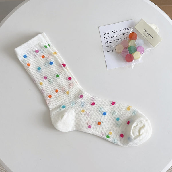 4 Par Färgglada Polka Dot Randiga Strumpor för Kvinnor och Flickor