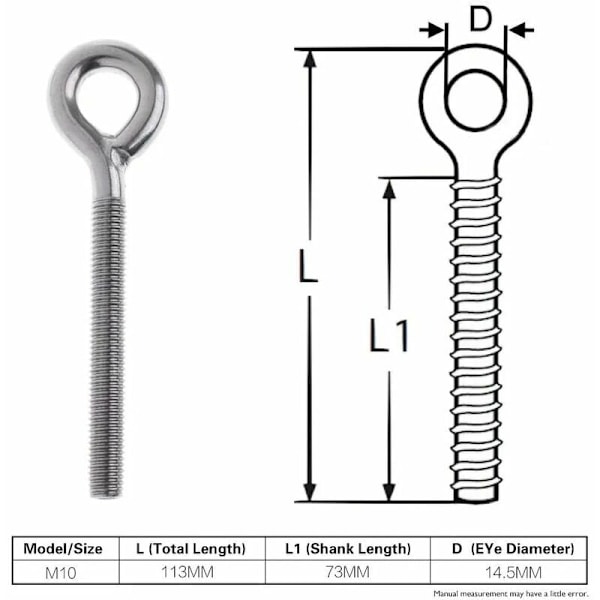 6-pack M10 304 rostfria stålringar stängda svetsade gängstångsöglor