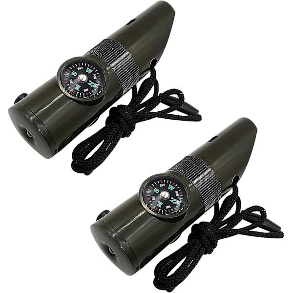 2-pack 7-i-1 Grön Överlevnadsvissla Kompass Termometer