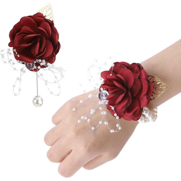 Todelt sett med røde corsage-rose armbånd for