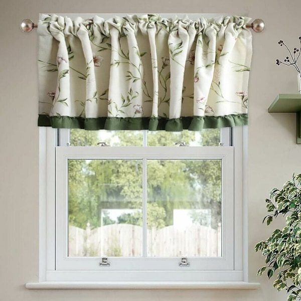 Cotton and Linen Partition Curtain Floral Pattern Short Curtain f