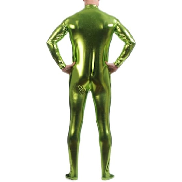 Unisex Metallic Bodysuit Zentai ilman huppua Aikuisten kiiltävä yhden kappaleen Spandex Body Suit Halloween-asu, vihreä