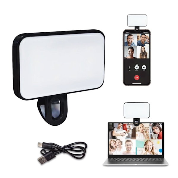 Selfie-lys, LED-telefonlys med 3 lystilstande, USB-oplader bærbar