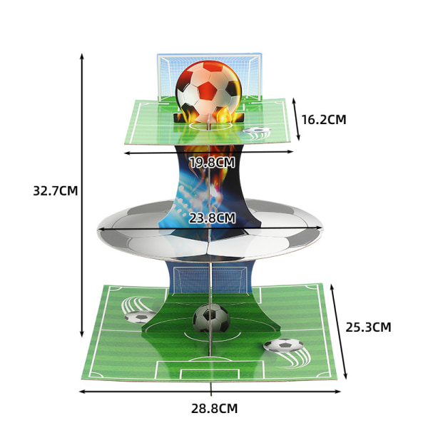 Jalkapalloteemainen paperinen monitasoinen kakkuteline