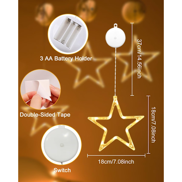 LED-stjärnor Julbelysning, 3-pack LED Jul Fönsterlampor, 10 LED Juldekorationer med Timer för Fönster D