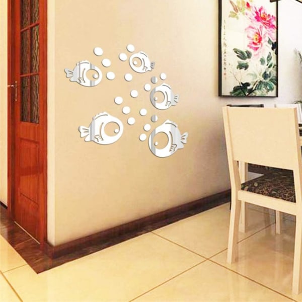 3D Fish and Bubbles Akryl Wall Sticker Spejl Stickers til