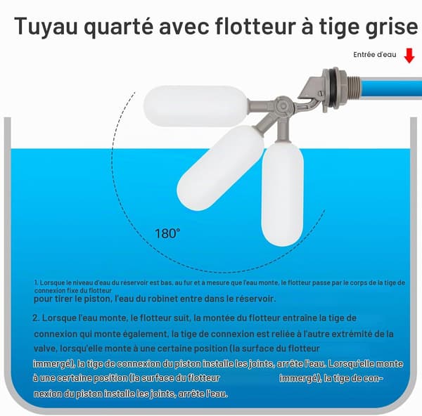 Flottörventiler, 1/2 tums flottörventil, självpåfyllande flottörventil i plast med justerbar arm (grå)