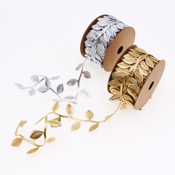 Artificial Leaves Ribbon (2 Rolls, Gold and Silver) with 45mm