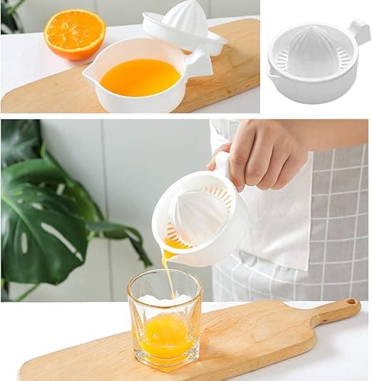 1 hvid manuel saftpresser med 230 ml beholder, appelsin citron manuel