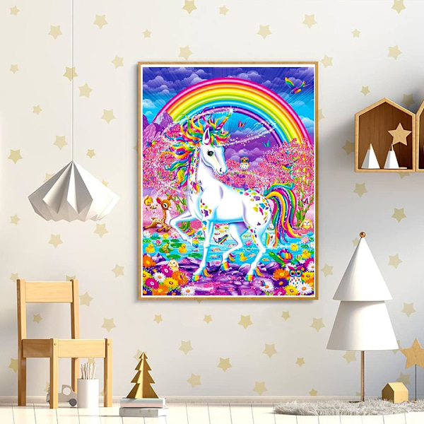Diamantmaleri Enhjørning for Barn, Gaver 30 x 40 cm, DIY Diamant
