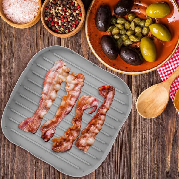 1 grå mikrobølgeovn-bacon-maker, madkvalitets silikone bacon-pande