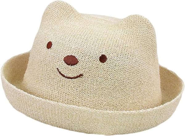Beige Söt Halm Solhatt Flickor Pojkar Solhatt Sommar Strand Solhatt