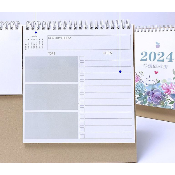 2024 Skrivbordskalender på engelska, multifunktionell och praktisk arrangör