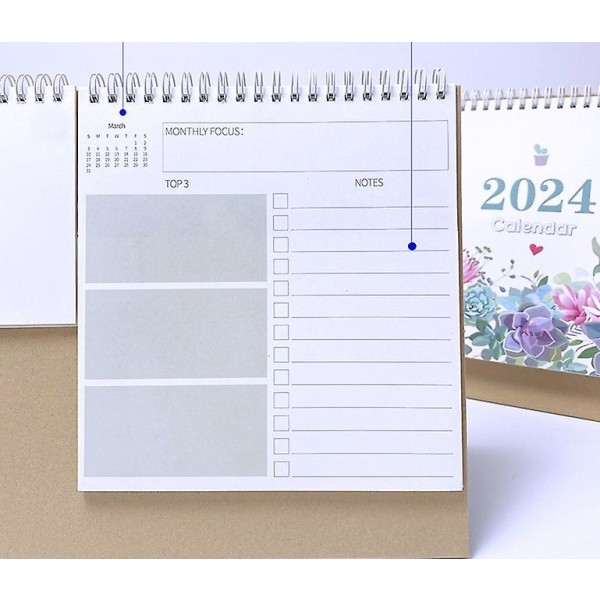 2024 Skrivebords kalender på engelsk, multifunksjonell og praktisk arrangør