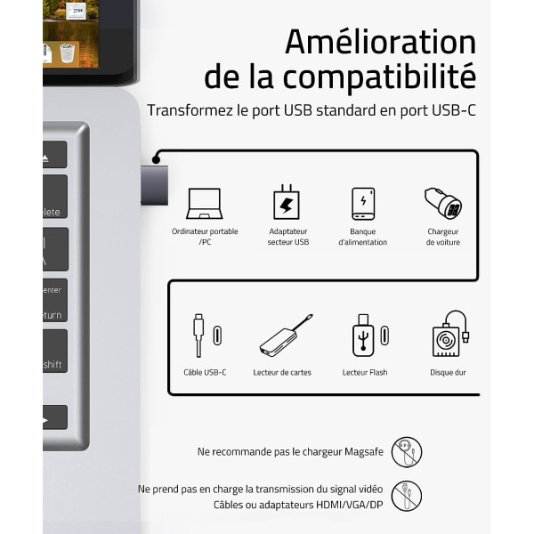 Grå USB C til USB-adapter, 3-pakning, kompatibel med iPhone 13 12