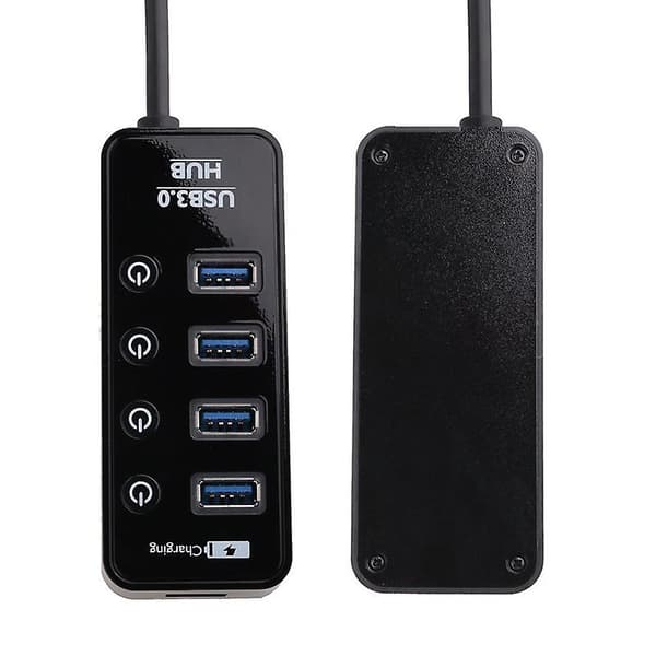 Strömdriven USB 3.0-hubb, 4-portars USB-hubb med strömbrytare - nätadapter ingår