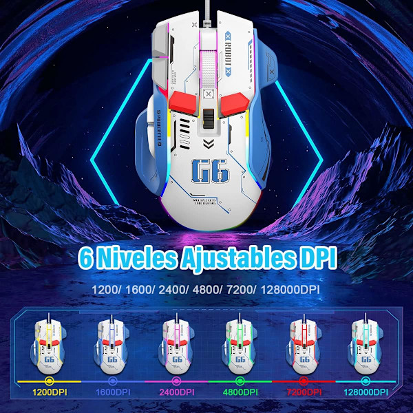 Gaming Mus, EASYTAO Lydløs Ergonomisk Ledningsforbundet Mus, 6 DPI-niveauer (200-12800 DPI), 11 RGB-belysningstilstande, 10 Programmerbare