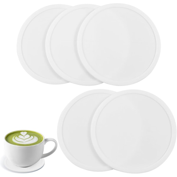 5-pack Vita Silikonunderlägg - Perfekt för Kaffe, Drycker, Te